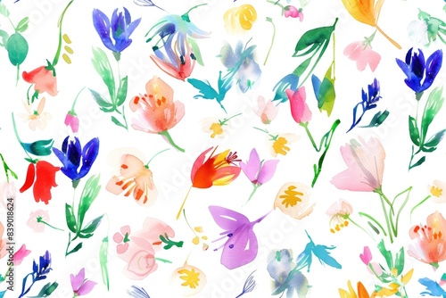 Vibrant Watercolor Floral Pattern with Abstract Blossoms
