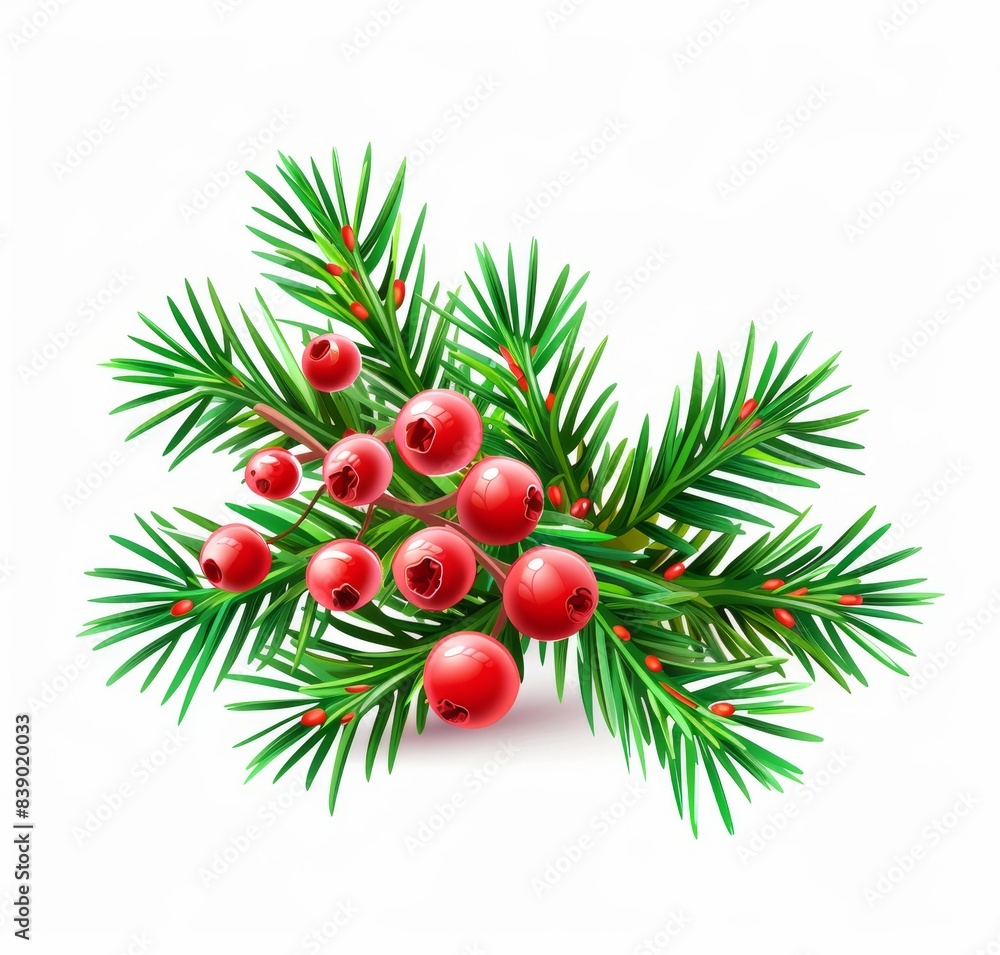 3d realistic modern icon depicting a yew branch with a Christmas decoration. 3d realistic modern icon depicting a yew branch with a Christmas decoration.