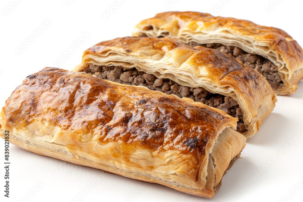 Chocolate Filled Pastry with Flaky Golden Crust in Elegant Dessert Display Chocolate Filled Pastry with Flaky Golden Crust in Elegant Dessert Display
