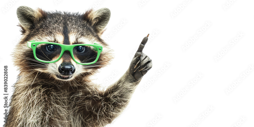 raccoon in green glasses on a white background raccoon in green glasses on a white background