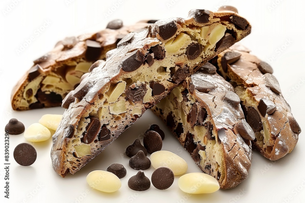 Chocolate Chip Biscotti with White and Dark Chocolate Drizzle in Festive Setting Chocolate Chip Biscotti with White and Dark Chocolate Drizzle in Festive Setting
