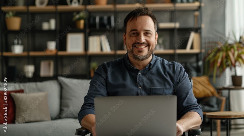 The smiling man at laptop. The smiling man at laptop.