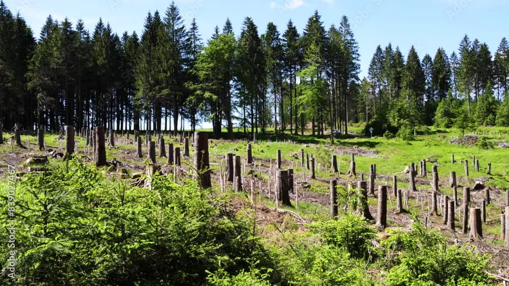 Clearing with Tree Stumps Due to Pest Infestation Management in the Thuringian Forest Clearing with Tree Stumps Due to Pest Infestation Management in the Thuringian Forest