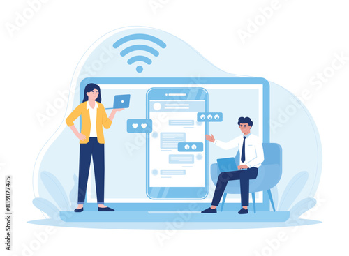 two working couples talking online concept flat illustration