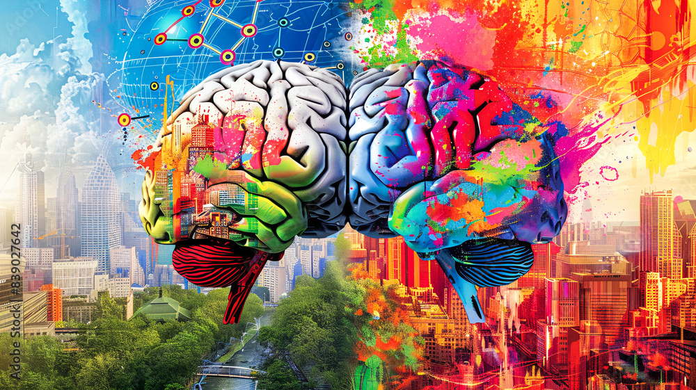 Left right human brain concept, the left side of the brain is depicted ...