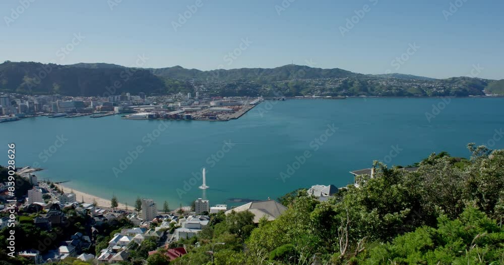 Wellington city harbour, New Zealand. Beautiful wide shot of the city and harbour in summertime. 4k Wellington city harbour, New Zealand. Beautiful wide shot of the city and harbour in summertime. 4k