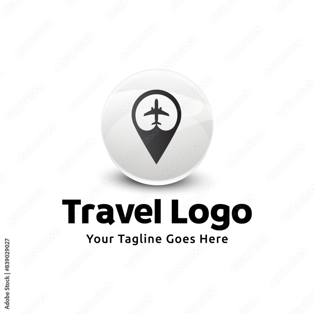 logo design combining the shape of a pin map with an airplane, logo design traveling template logo design combining the shape of a pin map with an airplane, logo design traveling template
