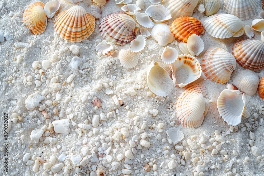 Beach with white sand with small shells and the ocean, sea wave with foam. Summer holidays and seaside holidays. Poster for travel agencies selling sea tours. Beach with white sand with small shells and the ocean, sea wave with foam. Summer holidays and seaside holidays. Poster for travel agencies selling sea tours.