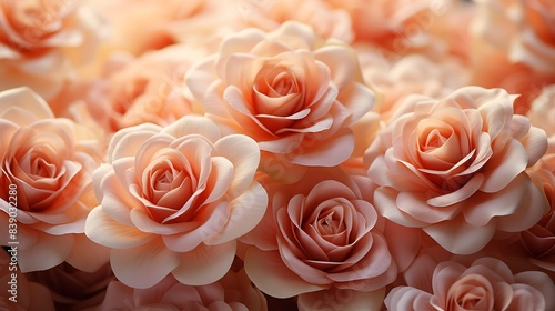 Soft peach rose petals sprinkled on a solid cream background  creating a warm and inviting visual