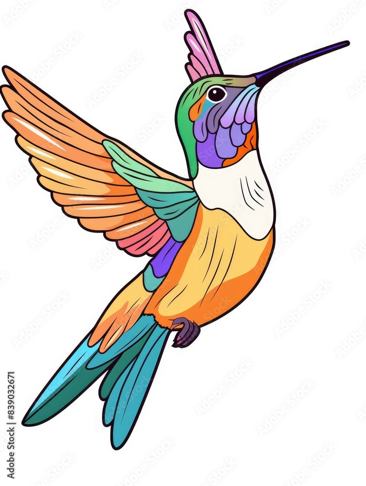 Obraz premium colorful line drawing of a hummingbird on a white background