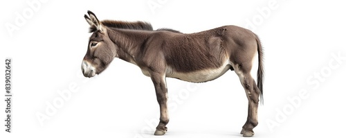 A side view of donkey standing on white background photo