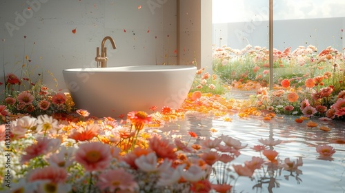 Perfumed Bathroom with Floral Toilet: Enhancing Smell with Flowers in Toilet Concept
 photo