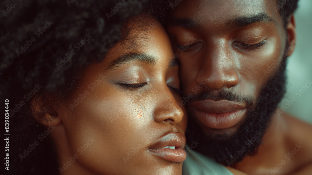 Close-Up Of The Black Couple Sharing A Moment Of Pure Love: Intimate Connection And Tenderness Captured In A Candid Embrace, Highlighting Affection, Devotion, And Emotional Bond Between Partners. Close-Up Of The Black Couple Sharing A Moment Of Pure Love: Intimate Connection And Tenderness Captured In A Candid Embrace, Highlighting Affection, Devotion, And Emotional Bond Between Partners.