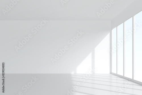 3D room space background with soft shadow. Empty white room space for interior design and decoration. 3D render.