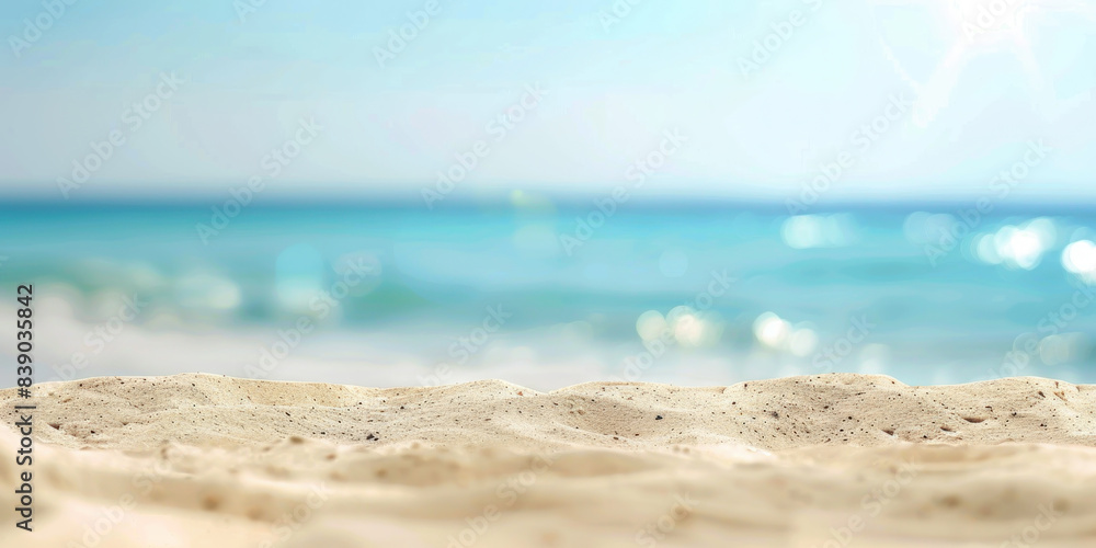 Panorama view of blur beach summer abstract background. Generative ai. Panorama view of blur beach summer abstract background. Generative ai.