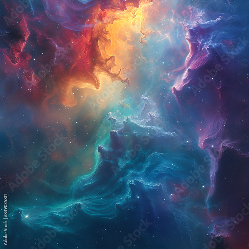 Abstract digital art inspired by cosmic wonders, featuring a vibrant palette of nebula hue