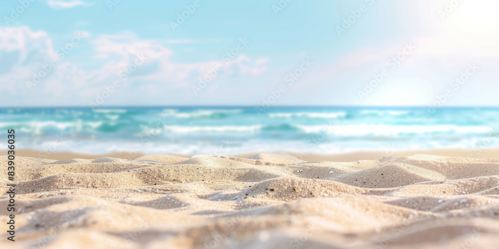 Obraz premium Panorama view of blur beach summer abstract background. Generative ai.