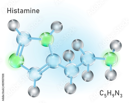 Histamine molecule structure in transparent 3D style. Medical vector illustration.