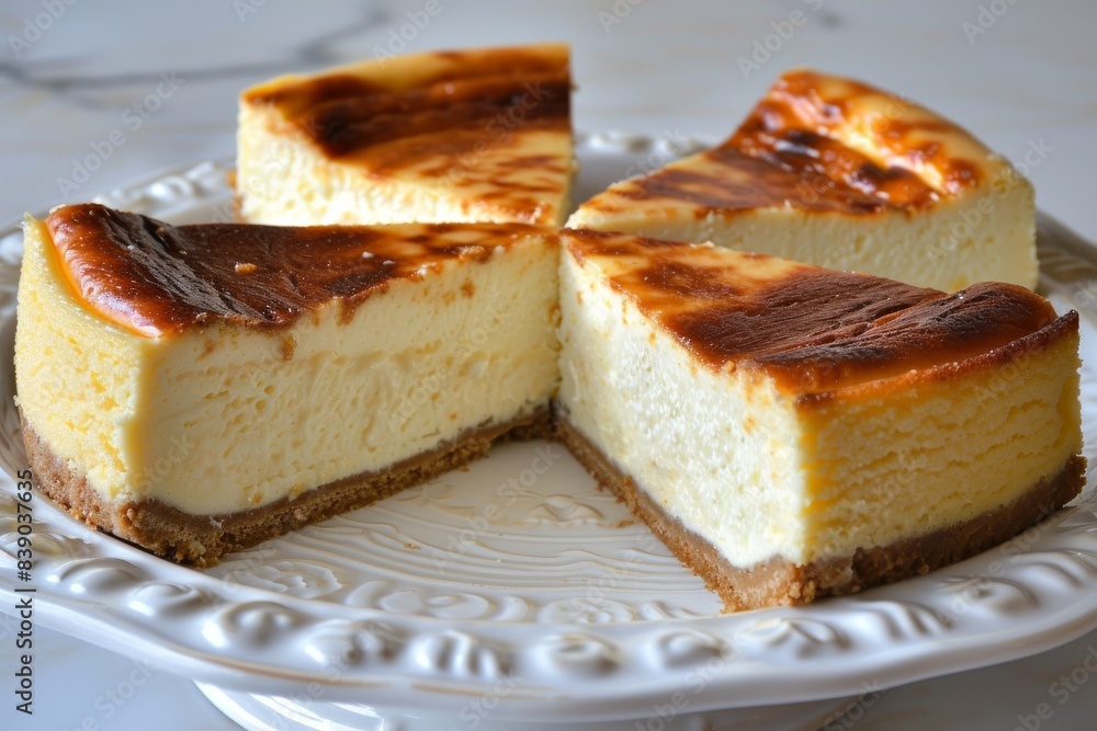 Traditional Basque Cheesecake with Caramelized Top in Elegant Presentation Traditional Basque Cheesecake with Caramelized Top in Elegant Presentation