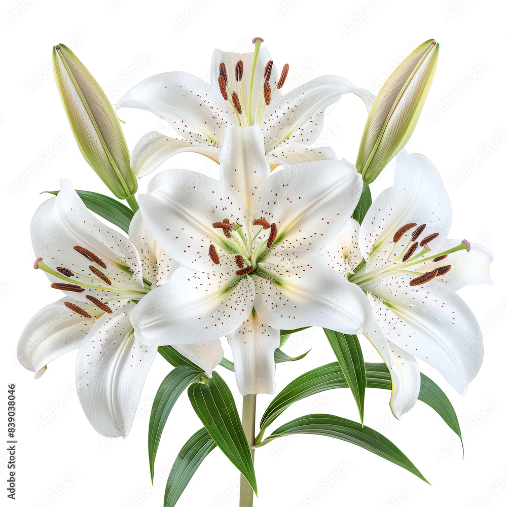 Fototapeta premium a bouquet of lilies on a white background, perfect for creating a transparent image
