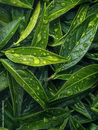 Dragon well tea leaves macro photo