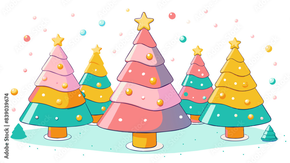 Whimsical Colorful Christmas Trees with Stars Illustration Whimsical Colorful Christmas Trees with Stars Illustration