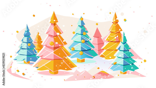 Vibrant Geometric Christmas Trees Festive Illustration