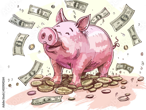 Animated Piggy Bank Overflowing With Abundance: A Symbology Of Financial Savings And Success
