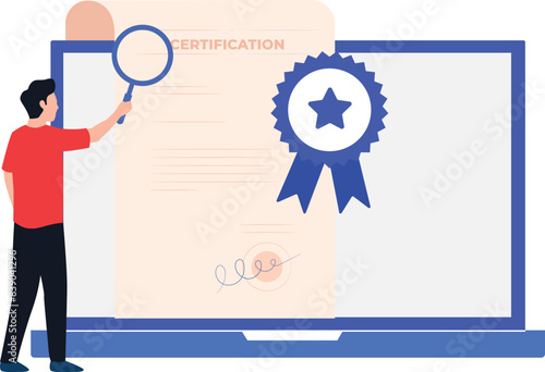A boy is researching about online certification.