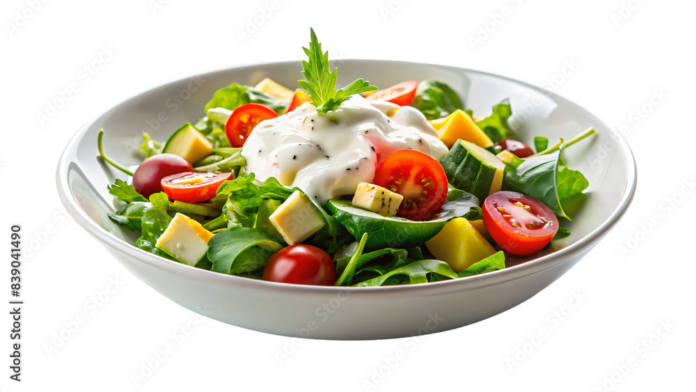 A fresh and healthy vegetarian salad with crumbled feta cheese and colorful tomatoes on a plate A fresh and healthy vegetarian salad with crumbled feta cheese and colorful tomatoes on a plate