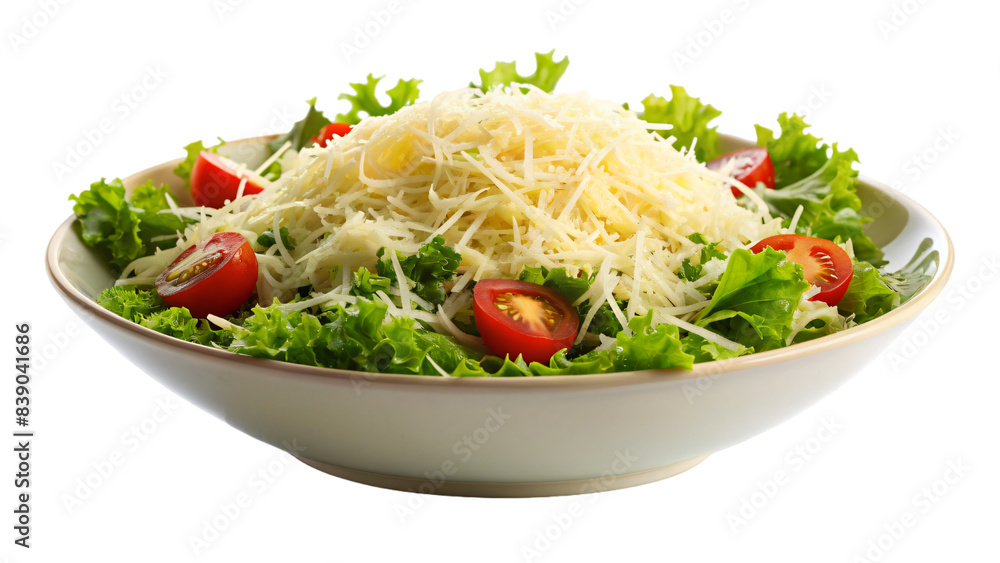 A plate with a variety of healthy salad dishes with grated cheese A plate with a variety of healthy salad dishes with grated cheese