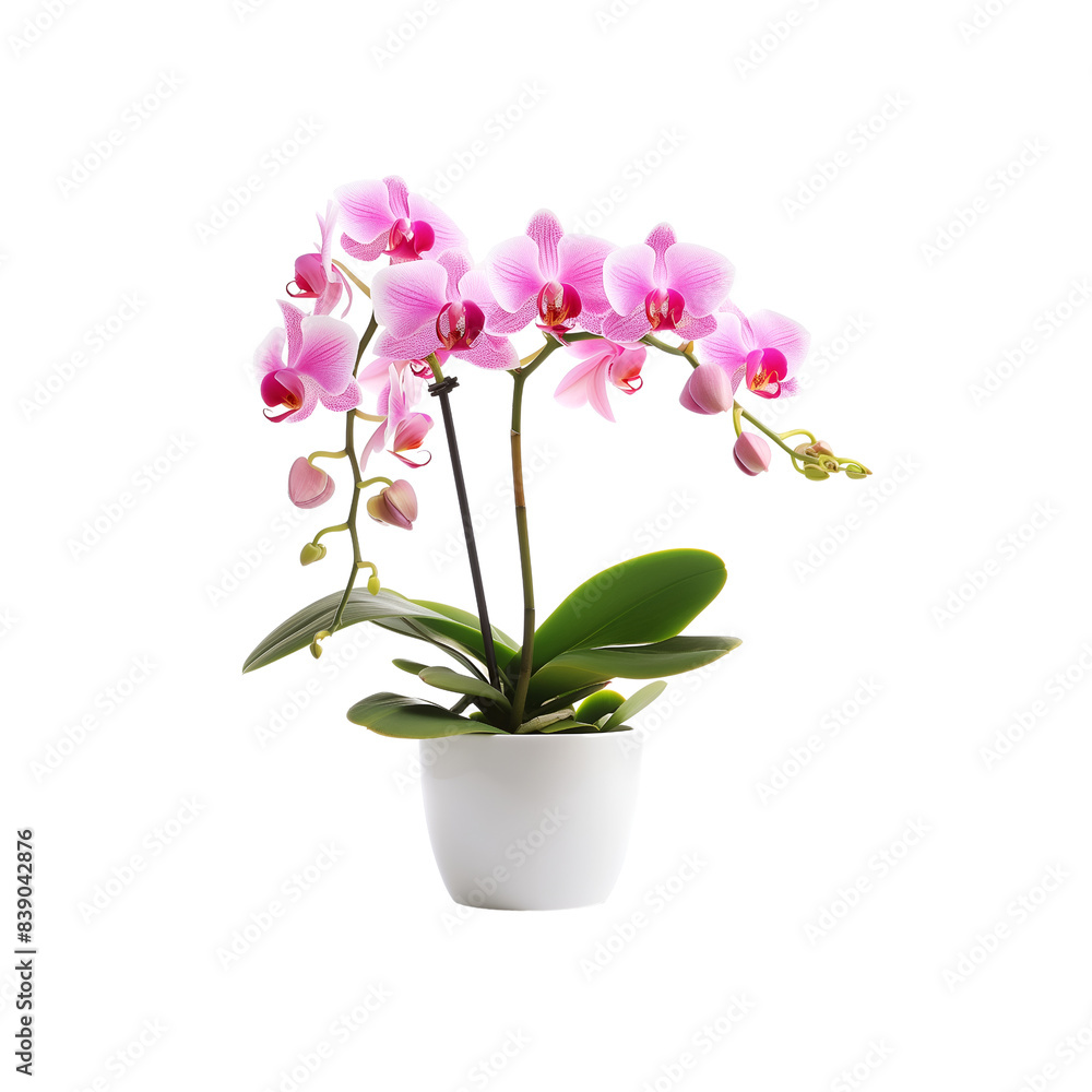 Pink Orchid in White Pot Isolated on Transparent Background Pink Orchid in White Pot Isolated on Transparent Background
