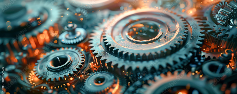 close up to cogwheels working together in one mechanism close up to cogwheels working together in one mechanism