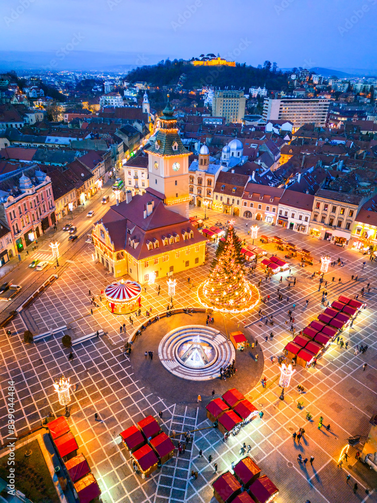 Brasov, Romania. Transylvania winter destination scenics with Christmas Market