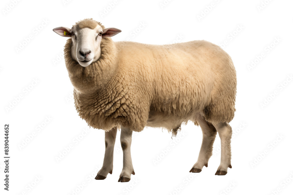 Fototapeta premium Majestic Sheep Captivating the Lens on a White or Clear Surface PNG Transparent Background..