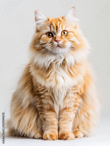 Beautiful British longhair cat sitting on a white background