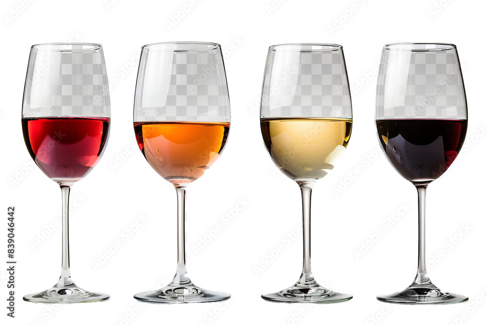 Four glasses of wine isolated on transparent background Four glasses of wine isolated on transparent background