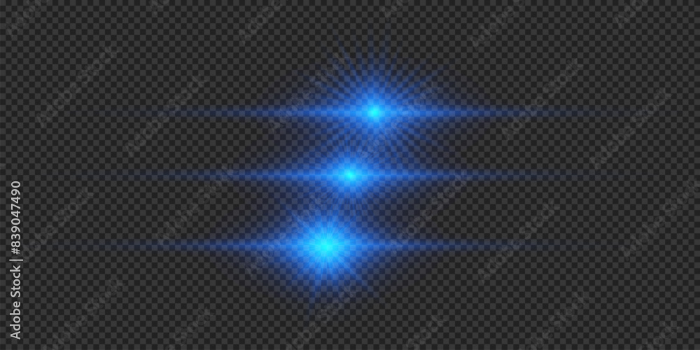 Set of blue horizontal light effects of lens flares Set of blue horizontal light effects of lens flares