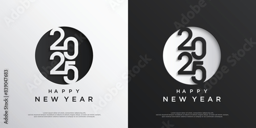Happy new year 2025 with black and white numbers. © sabdopalon