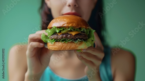 person eating hamburger photo
