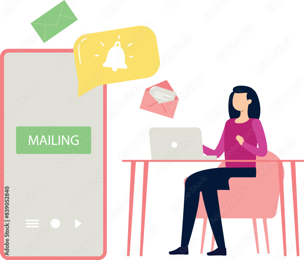 The girl is explaining about mailing notification. The girl is explaining about mailing notification.