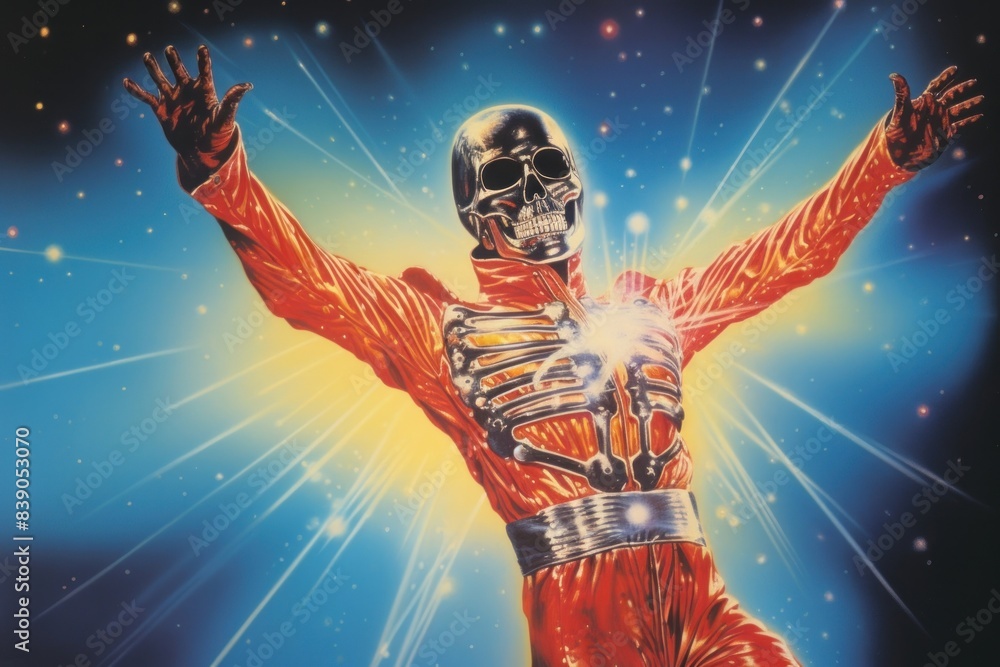 1970s Airbrush Art of a skeleton helmet sports art. 1970s Airbrush Art of a skeleton helmet sports art.