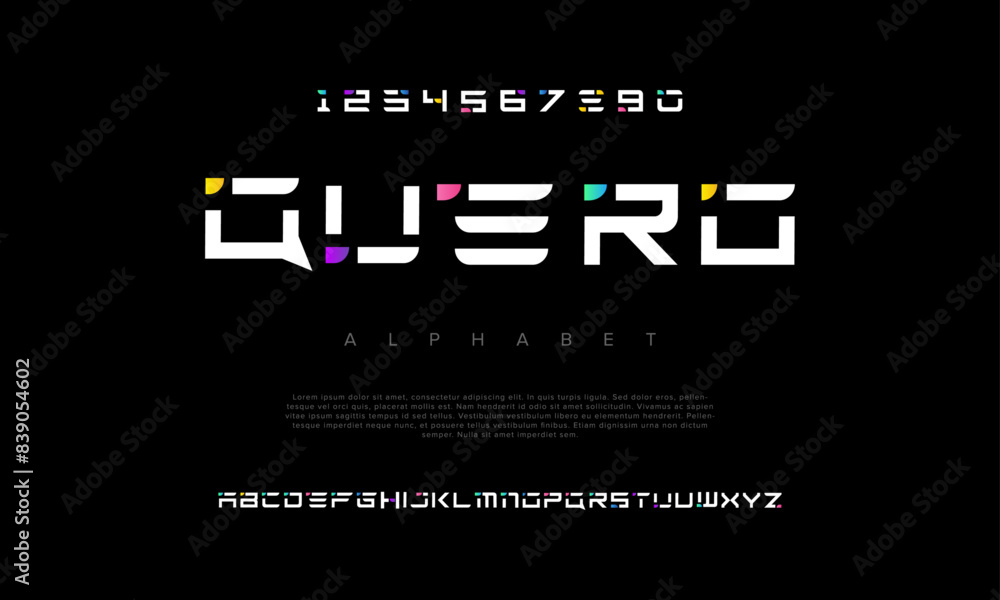 Quero creative geometric modern urban alphabet font. Digital abstract futuristic, fashion, sport, minimal technology typography. Simple numeric vector illustration Quero creative geometric modern urban alphabet font. Digital abstract futuristic, fashion, sport, minimal technology typography. Simple numeric vector illustration