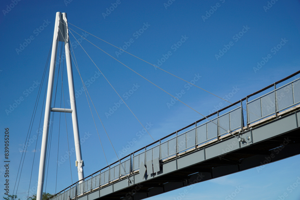 Cable-stayed bridge and cloudless sky - view from below Cable-stayed bridge and cloudless sky - view from below