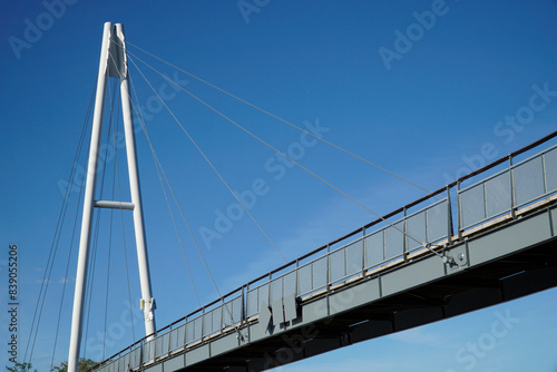 Cable-stayed bridge and cloudless sky - view from below