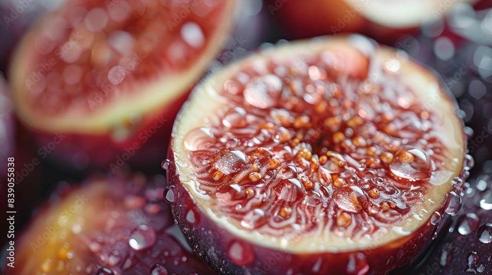 Overhead Shot of Figs with visible Water Drops. Close up. Overhead Shot of Figs with visible Water Drops. Close up.