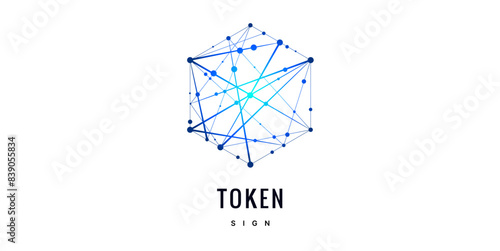 Sign, logo Blockchain. Symbol, logo for blockchain technology, logotype. Hexagon, connection line transaction for logo, brand label, emblem, branding, smart contract block symbol. Vector Illustration