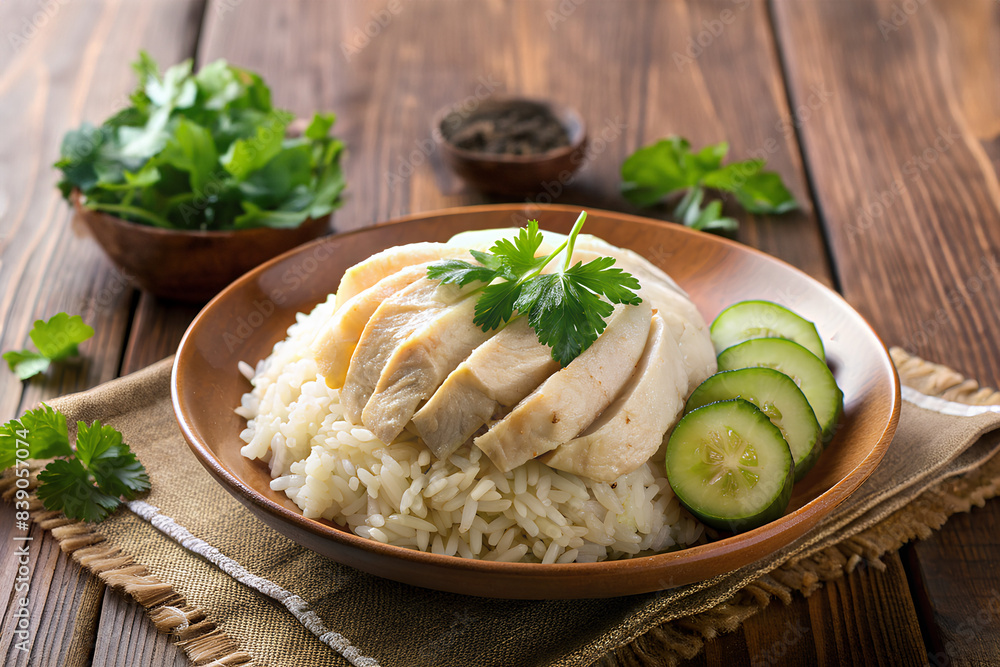 Chicken rice or rice steamed with chicken soup - Asian food style Chicken rice or rice steamed with chicken soup - Asian food style