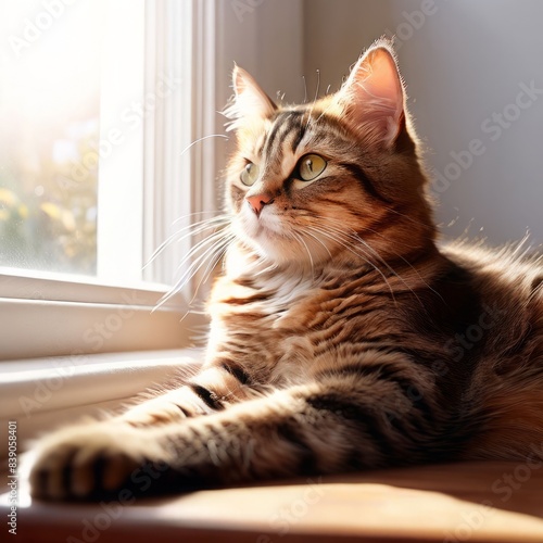 a cat stretched out in a sunny corner of the room completely rel