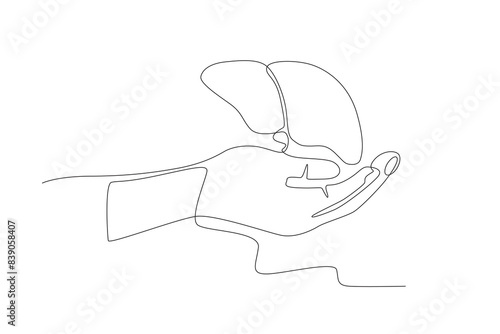 Hands and heart. Organ donation day concept one-line drawing
